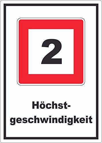 Höchstgeschwindigkeit 2 kmh nicht zu überschreiten Aufkleber mit Symbol und Text A7 (74x105mm)