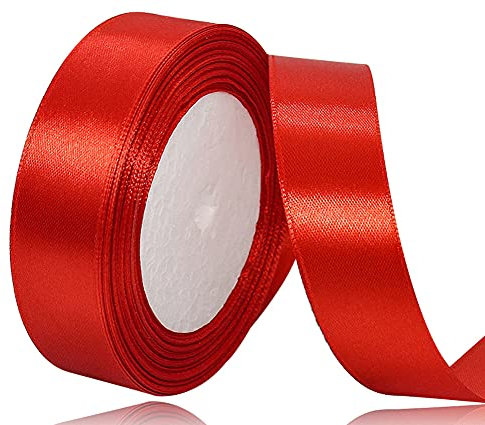 Satinband Rot 25mm, 22 Meters Dekoration Geschenkband breit Schleifenband, Stoffband für Hochzeit, Taufe und Geburtstag Geschenke