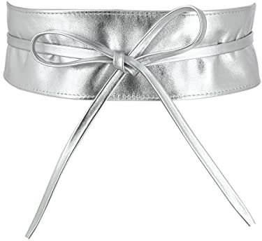 FASHIONGEN - Echtem Rindsleder Vollnarbenleder Obi Gürtel für Damen, Bindgürtel, CASSIANE - Silber, S-M