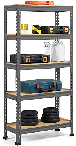 Yaheetech Schwerlastregal 70 cm breit, Speisekammer Regal Lagerregale, Kellerregal Metall 5 Böden, Aufbewahrungsregal für Garage, Küche, dunkel grau