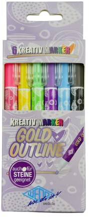 WEDO 252700699 Kreativ-Marker Gold+Outline zum Gestalten malt auf Steinen Strichstärke je nach Druck 1-2 mm 6 Farben/Stifte Mehrfarbig