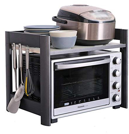 Soporte de horno de 2 capas para el hogar, microondas, horno, cocina, encimera, estante de almacenamiento de aluminio (gris)