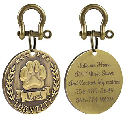 Uiopa Chapa Perro Grabada, Diseño 3D Único Placa Perro Grabada, Placa Identificativa Perro para Collar De Mascota, Disponible en 8 Estilos