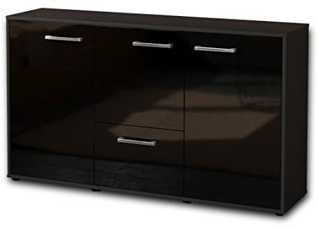 Lqliving Sideboard Diana, Korpus in anthrazit matt, Front im Hochglanz-Design Schwarz (136x79x35cm), inkl. Metall Griffen, Made in Germany