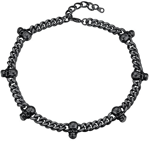 ChainsHouse Collana Catena Spessa da Uomo Metal Choker Collana Cubana Classcia con Spina Teschio StileTribale Punk Rock Gotico Larghezza 9mm Collana Corta Figo Hiphop Moda