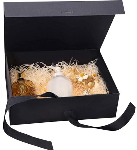 Geschenkbox mit Deckel, Geschenkschachtel Schwarz, 21x17x7cm Geschenk Box Großer Geschenkbox Mit Schleife Geschenkkarton, Geschenkverpackung für Weihnachten Hochzeit Geburtstag Geschenke Valentinstag