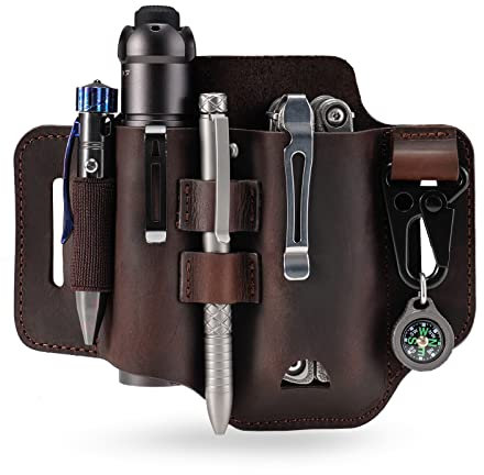 VIPERADE PJ35 EDC Lederscheide Multitool Scheide mit 3 Taschen,Werkzeuge Holster Messer Gürtelscheide Taschenlampen Scheide für Leatherman Multitools/Messerscheide-Braun