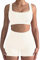 Damen 2 Stück Sport Set kurz Sportanzüge Jogginganzug, Hohe Taille Workout Outfits Nahtlos Gerippte Trainingsanzüge Fitness Yoga Sport BH and Gym Shorts Set(Weiß,M)