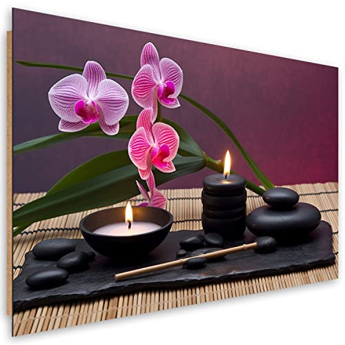 Feeby Tableau Mural Orchidée Zen Spa 60x40 cm 1 pièce Tableaux Tableau Déco Image Photo Décoration Murale Artistique Photographie Design Salon Pierres Bambou violet