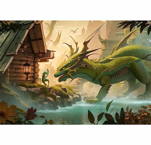 TWYYDP Holzpuzzle 1500 Teile,Grüner Drache Puzzle,Schöne Wanddekorationsgemälde