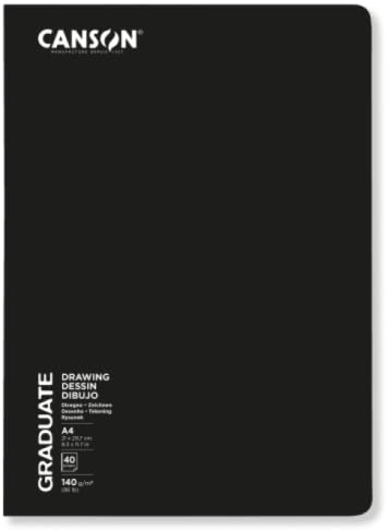 Canson® Graduate Dessin Notizbuch, 20 Blatt, 21 x 29,7 cm, 140 g/m², leichtes Körnungspapier, weiß, 5 Stück