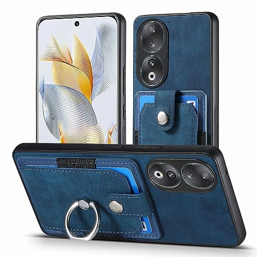 MOJIA Cover per Honor 90 5G, Custodia Ultra Sottile Porta Carte, Copertura per Telefono in TPU, Guscio Multifunzionale con Supporto ad Anello. Blu