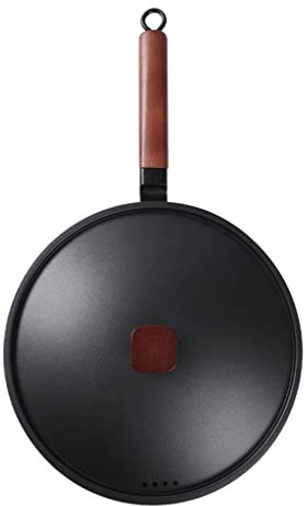 BONOOL Wok de hierro fundido, sartenes antiadherentes, cocina, huevo frito, plancha para carne, mango de haya con tapa, utensilios de cocina