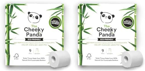 The Cheeky Panda Bambus Toilettenpapier 3-Lagig | 9 Rollen x 200 Blatt | Klopapier Plastikfrei Verpackt | Eco WC Papier (Packung mit 2)