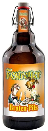 Weihnachts X-Maas Geschenkflasche 2 Liter Pils XXL Bügelfasche Bier Bierundmehr (Braten-Pils)