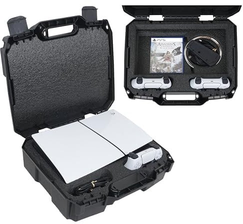 Case Club Hard Case to fit PS5 Slim - Compact Carrying Case Includes Custom Slots for 1 Game, Stand & 1-2 Controllers (PlayStation 5 Slim)