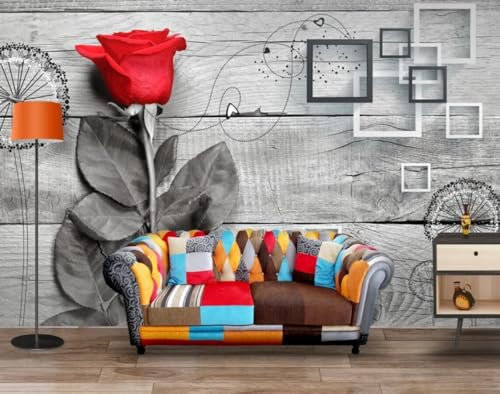QEETapete Papier Peint Panoramique Grain De Bois De Rose Rouge Papier Peint 3D Tapisserie Murales Chambre Salon Décoration 150x105cm-SJJ27762
