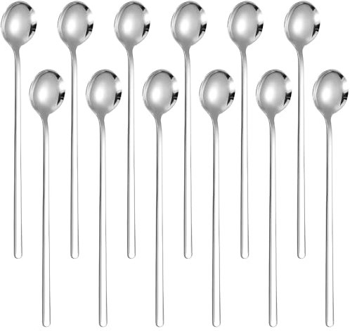 LIUCONGBD Lot de 18 Cuillères coréennes en acier inoxydable, cuillères à soupe à long manche, cuillères à café, couverts en argent, cuillères lavables au lave-vaisselle, cuillères à soupe