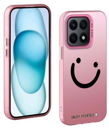 TAUYN Hülle für Honor X8a, PC Stoßfest Ultra Dünn Schutzhülle, Iächelndes Gesicht Muster Design Handyhülle, Rosa