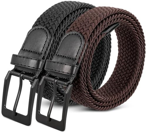 Utensilsto Lot de 2 ceintures extensibles pour homme, ceinture élastique tressée pour homme et femme, Noir, marron., taille unique