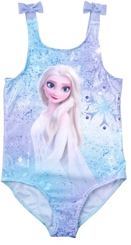 Disney Die Eiskönigin Badeanzug mit Schleifen für Mädchen - ELSA Frozen Kinder Schwimmanzug Blau (DE/NL/SE/PL, Numerisch, 122, 128, Regular, Blau)