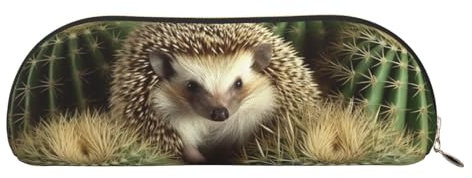Federmäppchen, Igel, Kaktus, Leder, tragbar, Schreibwaren-Organizer, Stiftehalter, Make-up-Tasche mit Reißverschluss, gold, Einheitsgröße, Kosmetiktasche