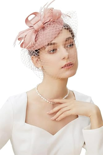 Generisch Damen Pillbox Fascinator Hut Teeparty Stirnband Fascinators Cocktail Derby Hut mit Schleier, Nude Pink, Einheitsgröße