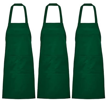 Koisas Kasa - 3 Piezas Delantal Chef com 2 Bolsillos, Delantal de Restaurante para Barbacoa Cocinar Hornear Pack 3 Delantales Unisex para Pintura 88 x 92 cm (Verde Oscuro)