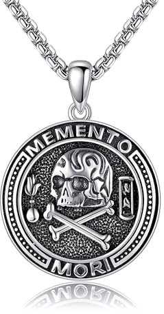 ONEFINITY Memento Mori Kette Herren 925 Sterling Silber Memento Mori Anhänger Schädel Stoic Halskette Schmuck Geschenke für Damen