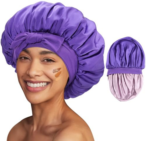 Lolalet Cuffia Seta Capelli Notte Ricci, Silk Bonnet per Dormire, Turbante Seta Capelli Notte per Donna Capelli Corti e Ricci 1 Pezzi -Viola