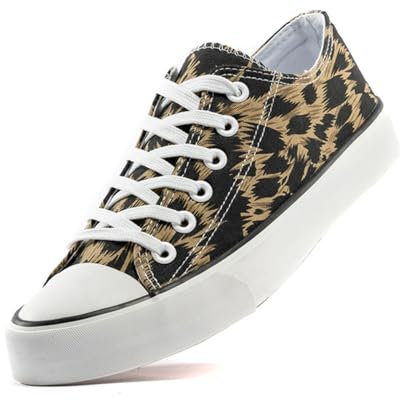 sharllen Ladies Canvas Shoes Women, Unisex Lace up Plimsolls Pumps Low Top Trainers for Men Casual Sneakers Canvas Plimsoles Flat Shoes(Leopard Black 285)