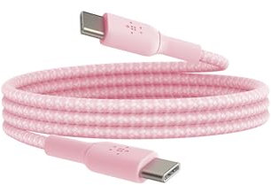 Belkin BoostCharge Braided USB-C to USB-C Cable (1M/3.3ft) - Fast Charging, Data Transfer, Braided - Pink - Compatible with iPhone 16, Galaxy S25, Pixel 9 & More