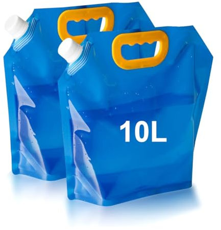 Garegce Paquete de 2 contenedores de agua plegables, contenedor de agua de 10 litros, contenedores de agua de camping, bolsa de agua portátil plegable, bolsa de agua plegable al aire libre para
