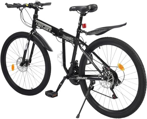 26 Mountainbike Faltrad 21 Gängen Mountain Folding Bike Sitzhöhe 31,5 bis 37,4 Zoll Einstellbar Scheibenbremsen vorne und hinten Kohlenstoffstahl schwarz-weiße