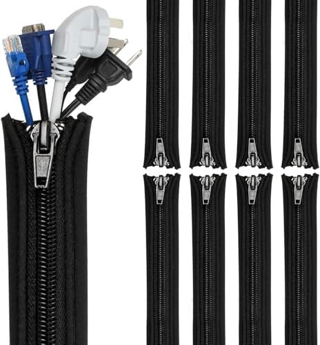 Teskyer 8 Pack Cable Tidy with Zipper, Cable Management Sleeves for TV, Computer, Office, 15/38cm Per Sleeve