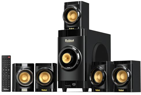 Small Subwoofer Home Theater for TV Surround System 5 Wired Speakers Amplifier 4 inch Woofer Built-in Receiver Support HDMI ARC Optical Bluetooth Input for Projector