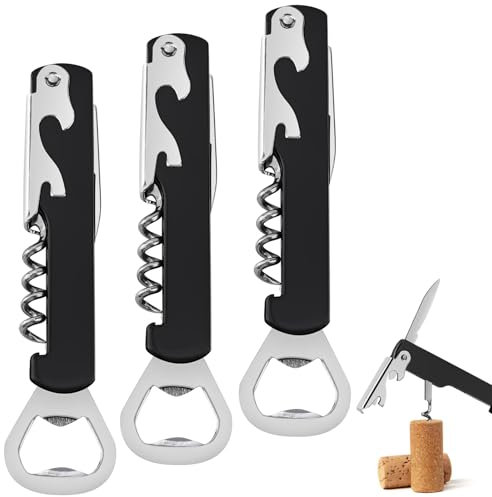 3 Stk Korkenziehen Weinöffner Profi Kellnermesser 3 IN 1 Screwpull Korkenzieher Edelstahl Flaschenöffner Kellner Messer mit Folienschneider Doppelhebel öffner für Barkeeper,Sommeliers,Hausgebrauch