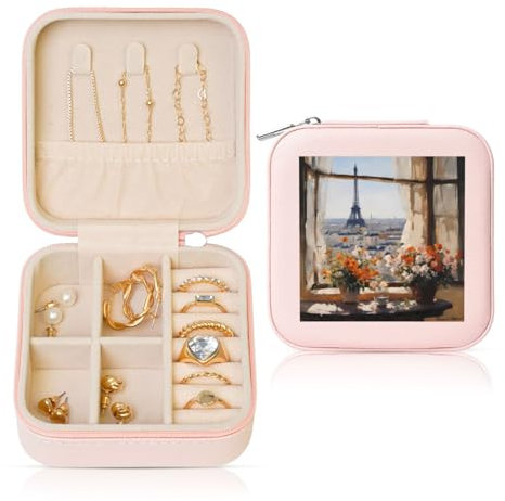 Schöne quadratische Reise-Schmuckschatulle aus Leder, für Mädchen, Damen (Rosa)