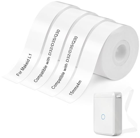 4 Rollen Qutie Etikettendrucker-Band Wasserdichtes DIY Selbstklebeetikett Kompatibel für Qutie P15/P12/Q2/HP1/HP4/D32/D35 Thermodrucker Etiketten für Name Preis Klassifizierung Etikett (15mmx4m)