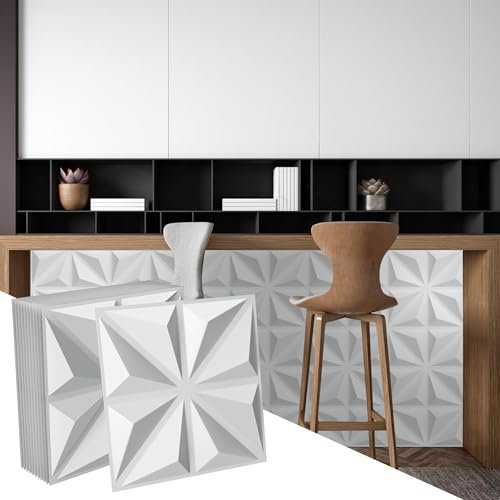 XMTECH 3D Wandpaneele 15m² Wandverkleidung Deckenpaneele Decke Deckenverkleidung Paneele Deckenplatten, Wanddeko Wandtattoos Wall Deko Panel 50x50 cm, Diamant Weiß B