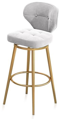 Moderner Barhocker aus Samt mit Metallfuß und Rückenlehne, Weiß/Gold, Beinhöhe, Stuhl für Zuhause, Küche, hoher Barhocker mit Fußstütze, 65 cm H