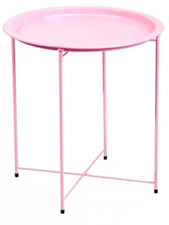 Beistelltisch Rund, Couchtisch Mit Stauraum, Wohnzimmertisch Nachttisch Sofatisch, Kleiner Tisch for Wohnzimmer Schlafzimmer, Aus Metall(Light Pink)