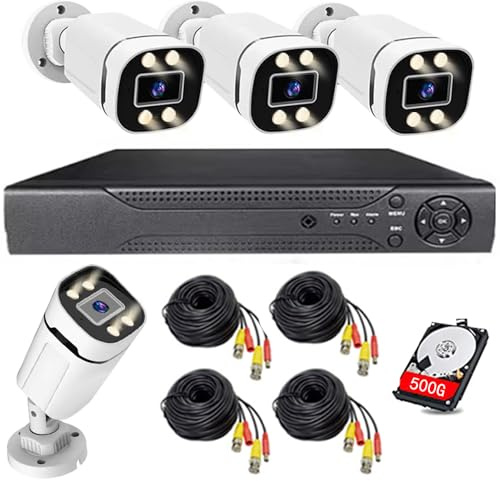 Sistema di Sicurezza Domestica 4 Canali DVR con 4 Pezzi 1080P Impermeabile Bullet Analogico AHD TVI CVI Fotocamera 3MP Lente Colore Visione Notturna Sorveglianza Esterna Ultima Intervento CCTV con