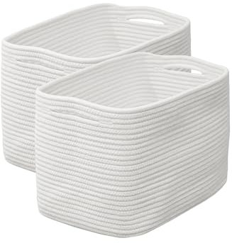 2 Cestas almacenaje de cuerda de Algodón 37x24x25 cm para decoración Hogar, Cestas organizadoras para bebe recién nacido con asas, Organizador baño, Contenedor pañales, Cestas almacenaje juguetes