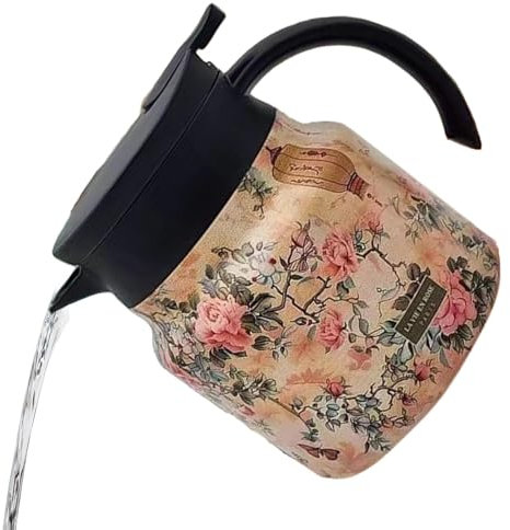 Floraler Teewasserkocher – Thermo-Kaffeekaraffe, Blumen-Teekanne aus Keramik | Isolierte Kaffeekanne im Blumendesign, hohes Fassungsvermögen, Blumen-Teesieb aus Glas, Vintage-Charme