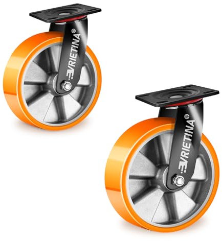 2 Stück 125 mm Schwerlastrollen, 360° Lenkrollen Konstruktion mit Aluminiumkern, Drehbar Industrierollen Schwerlast für Forschungslabore, Industrielle Anlagen, Tragkraft 800 kg