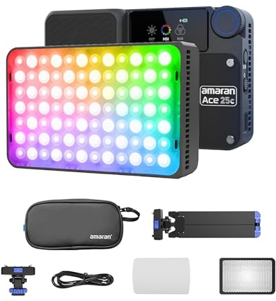Amaran Ace 25c stativset RGBWW LED-videolampa 32 W full färg på kamera 2300 K-10 000 K snabbladdningsappkontroll (antracit)