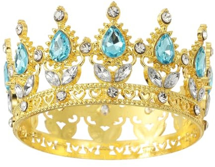 sourcing map Mini Crown Cake Toppers, Alloy Queen Princess Little Crown Tiara Cupcake Heart Shaped with Crystal for Birthday Cake Decor Wedding Party, Gold/Bake Blue