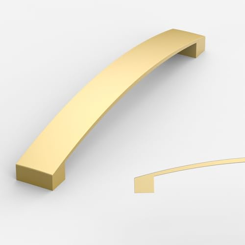 Amerdeco 10 Pack Brushed Gold Cabinet Pulls 6.3 Inch 160mm Zinc Alloy | Smooth Feel, Vintage-Inspired Design, Screws Included, Kitchen Cabinet Hardware, for Cupboards, Drawers and Dressers