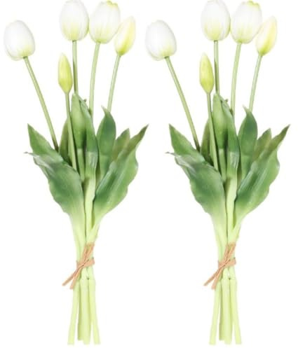 Glixoft 2 stycken tulpanbukett, 5 huvuden, konstgjorda tulpanbukett, konstgjorda tulpaner, blommor för bröllopsorganisationer, hemträdgårdsdekoration